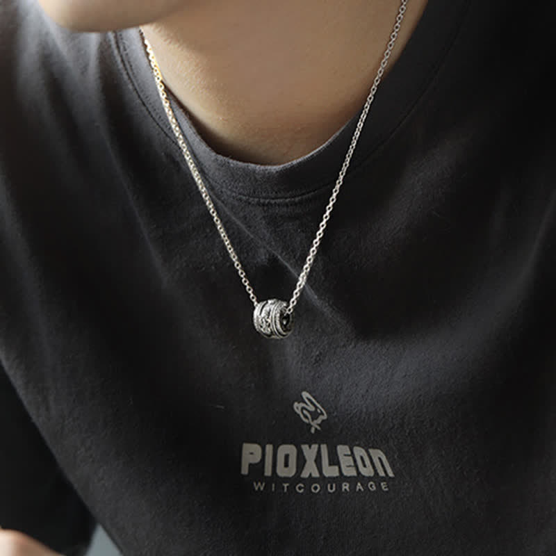 PiXiu Luck Wealth Rotatable Necklace Pendant – man wearing silver chain pendant with black tee, good luck gift