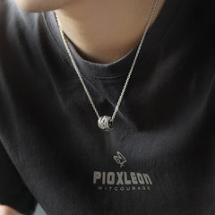 PiXiu Luck Wealth Rotatable Necklace Pendant – man wearing silver chain pendant with black tee, good luck gift