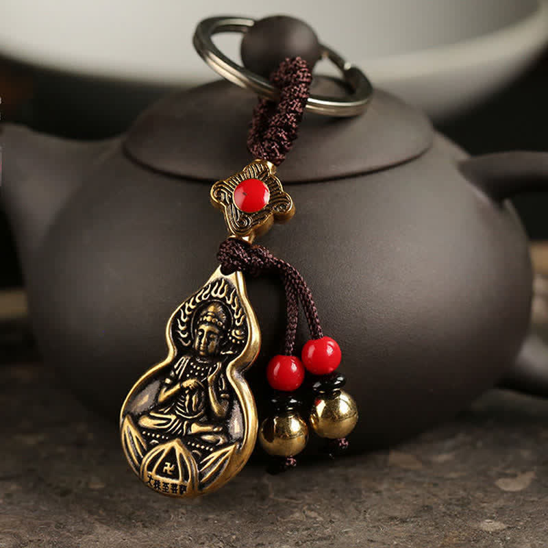 Mahasthamaprapta Keychain – small copper bodhisattva figure, Buddhist blessing bag charm