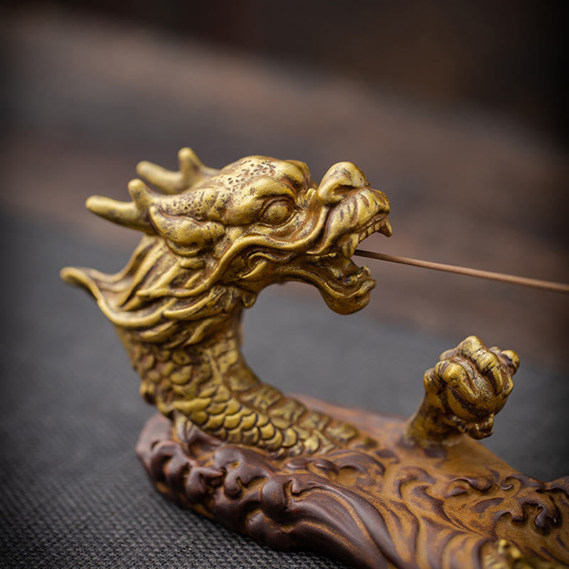 Dragon Protection Incense Burner – extreme close-up of dragon face profile, incense in mouth, guardian power