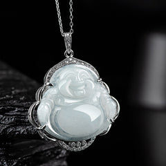Natural Jade Necklace – Buddha pendant on titanium steel chain