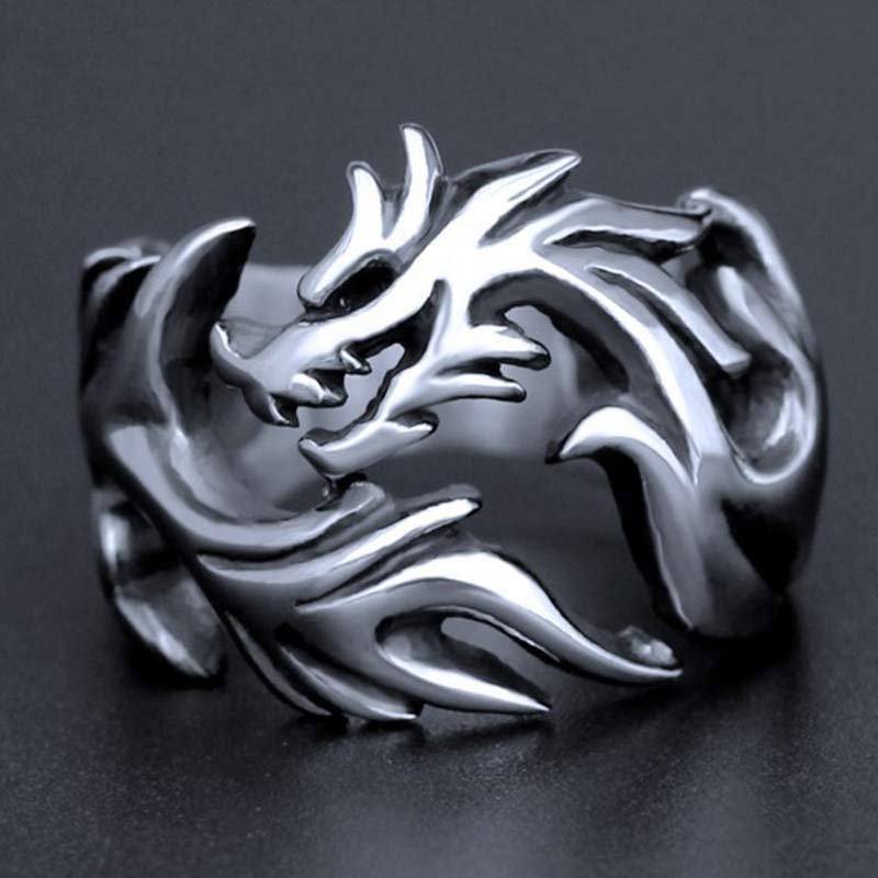 Dragon Pattern Protection Ring – tribal phoenix dragon wings, Majestic