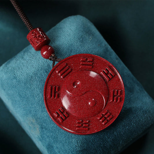 Cinnabar Yin Yang Bagua Blessing Necklace Pendant – red bagua disc on braided cord, cinnabar jewelry