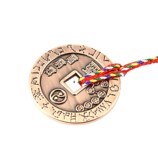 Taoist Yin Yang Copper Protection Amulet - Bronze coin with yin-yang and Big Dipper, lucky charm