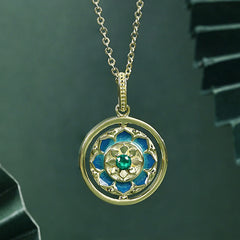 Silver Lotus Zircon Necklace – Frontal on teal, turquoise lotus, Elegant