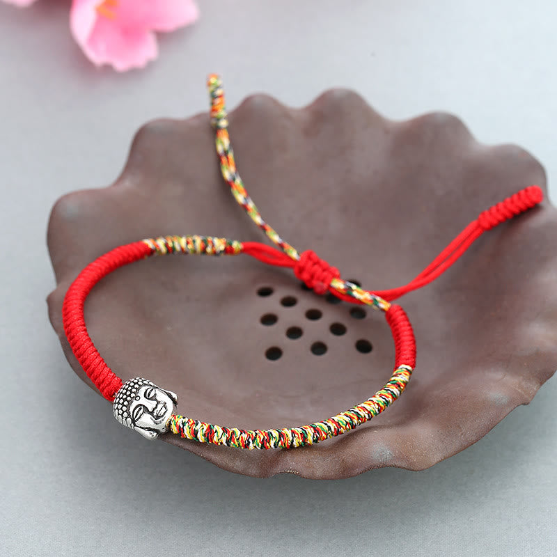 Handmade King Kong Knot Buddha Bracelet – Vibrant red macrame style bracelet with central Buddha bead, good luck accessory