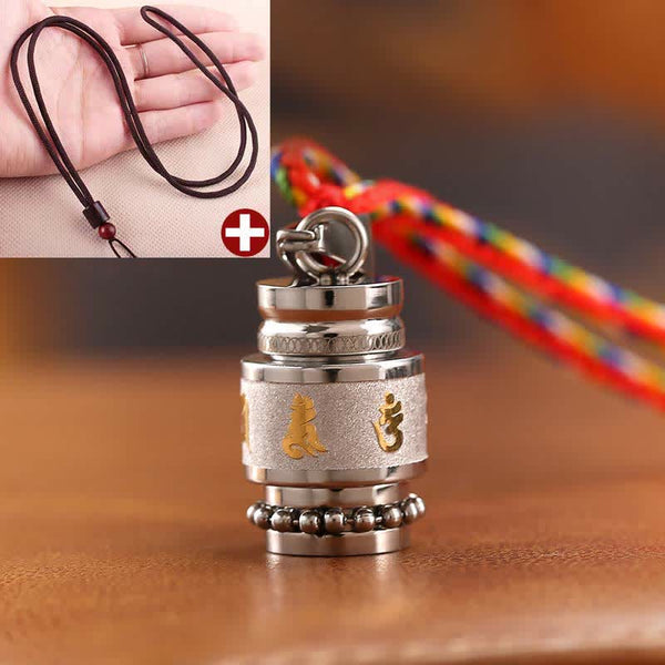 Om Mani Padme Hum Amulet – Interchangeable brown cord, hand model, Buddhist pendant