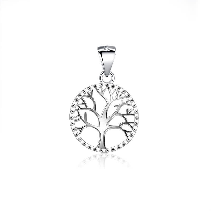 Tree of Life Sterling Silver Necklace – standalone tree pendant on white background, beaded border, 925 silver jewelry