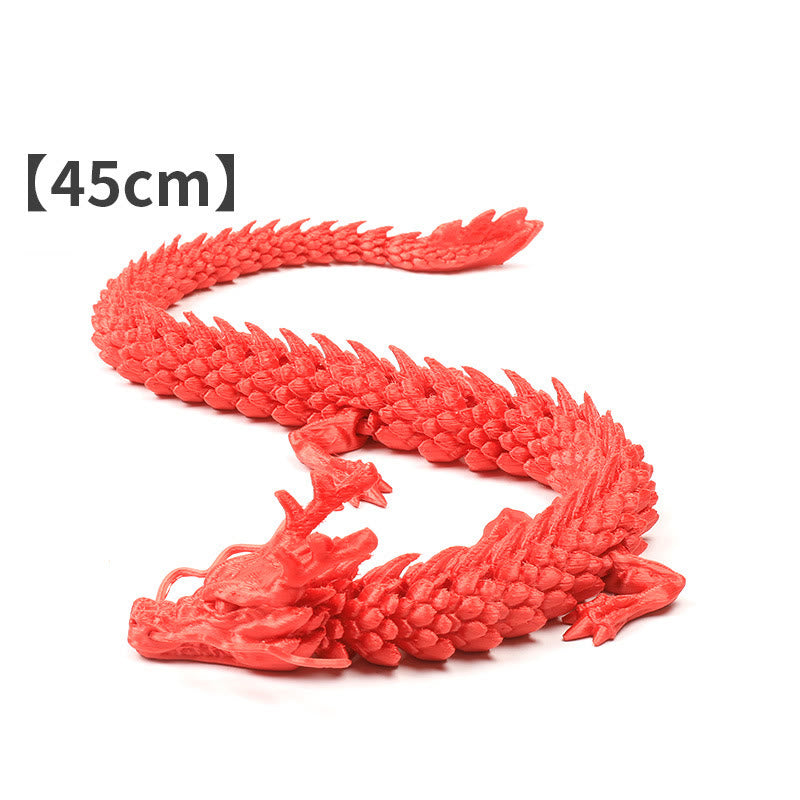 Feng Shui 3D Dragon - Vivid coral-red 45cm poseable dragon in dynamic S-curve, powerful fortune decor