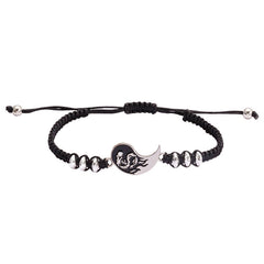 Yin Yang Dragon Couple Bracelet – Black cord with silver moon and wolf charm, adjustable
