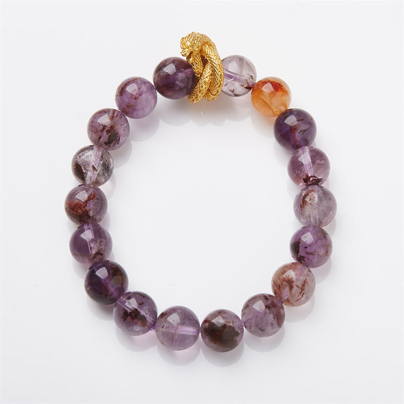 Purple Phantom Quartz Dragon Bracelet – Overhead shot showing ametrine color zoning and orange accent, spiritual