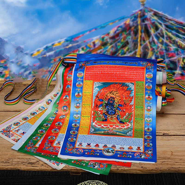 Tibetan Windhorse Prayer Flag Set Mulberry Silk Outdoor, blessing home decor