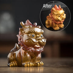Small PiXiu Tea Pet – Gold PiXiu color change effect with After inset, resin tea pet transformation