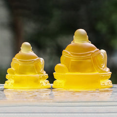 Liuli Crystal Laughing Buddha Figurine – Gleaming multi-tone liuli craftsmanship, lucky fortune figurine
