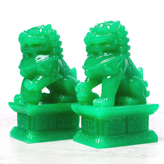 Fu Foo Dogs Guardian Lion Statues Pair – Majestic bronze male lion with ball under paw, Asian home protection decor