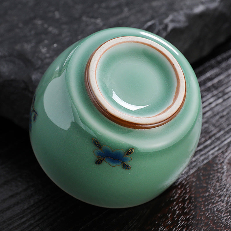 Butterfly Koi Fish Cup – close-up of butterfly and goldfish painting, Chinese tea