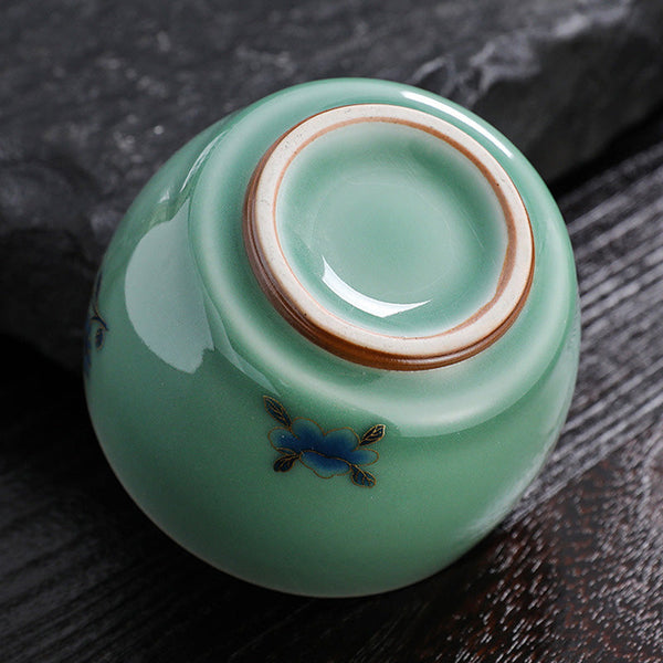 Butterfly Koi Fish Cup – close-up of butterfly and goldfish painting, Chinese tea