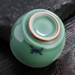 Butterfly Koi Fish Cup – close-up of butterfly and goldfish painting, Chinese tea