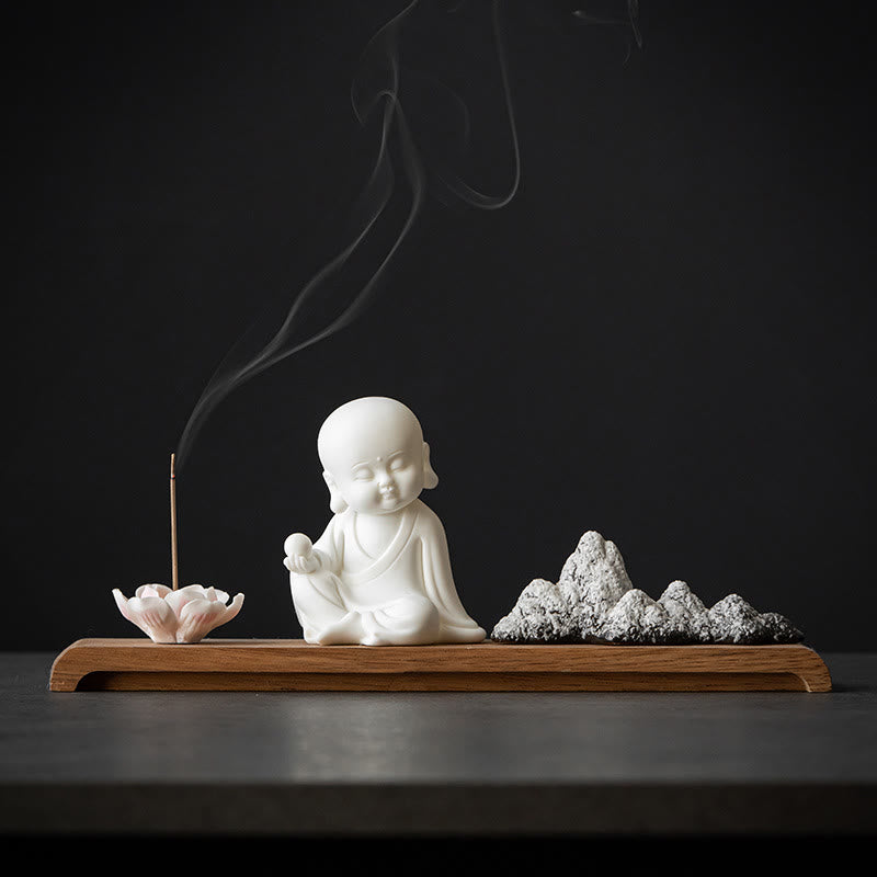 Buddha Meditation Burner – smoke curl effect, wooden stand