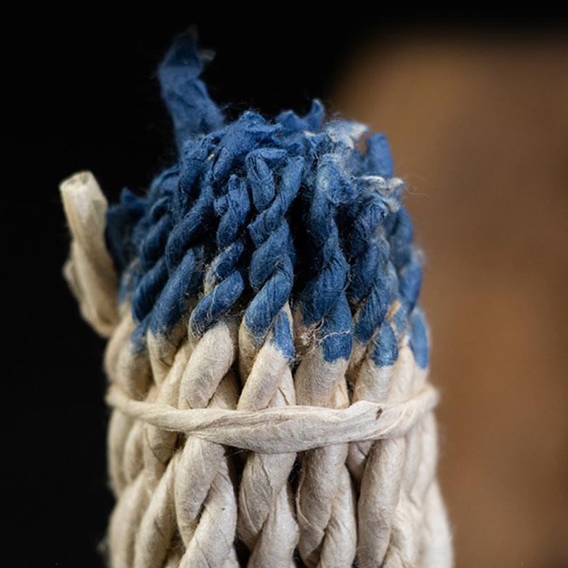 Nepal Rope Incense - macro blue-dyed natural fiber tips, handmade