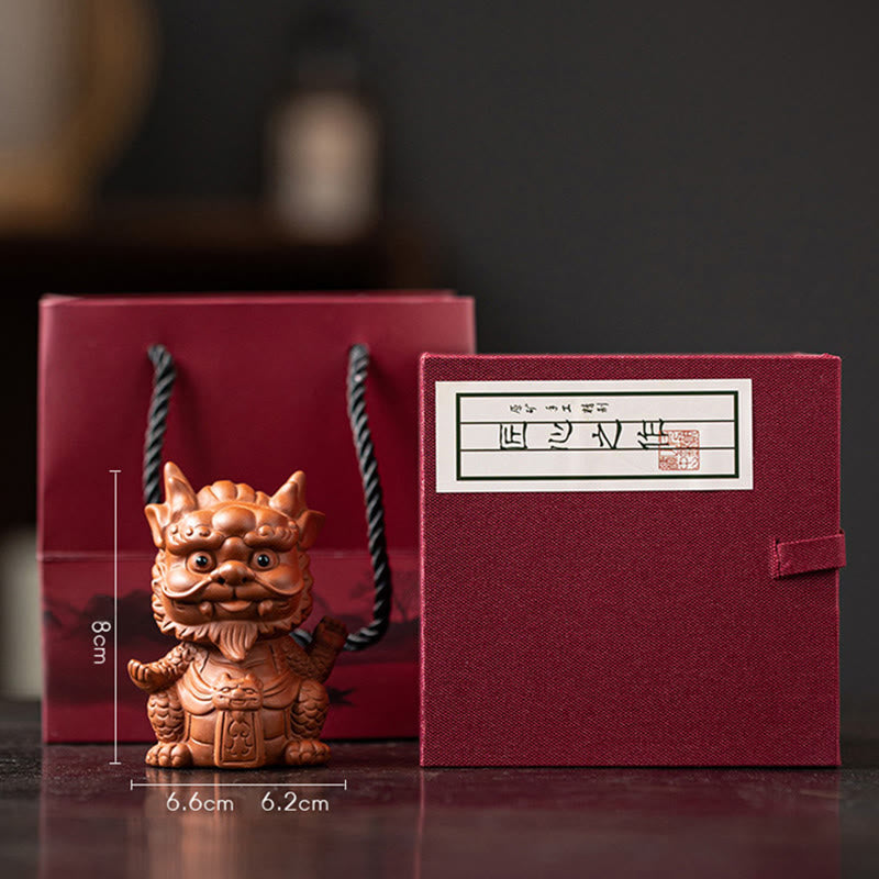 Luck Dragon Tea Pet - charcoal guardian lion and dragon, dark clay set