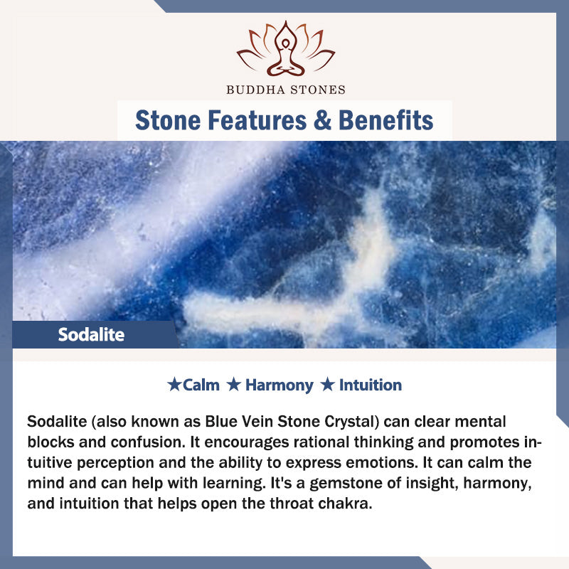 Natural blue vein sodalite crystal stone showing deep royal blue with white calcite veining for Buddha Stones gemstone jewelry collection