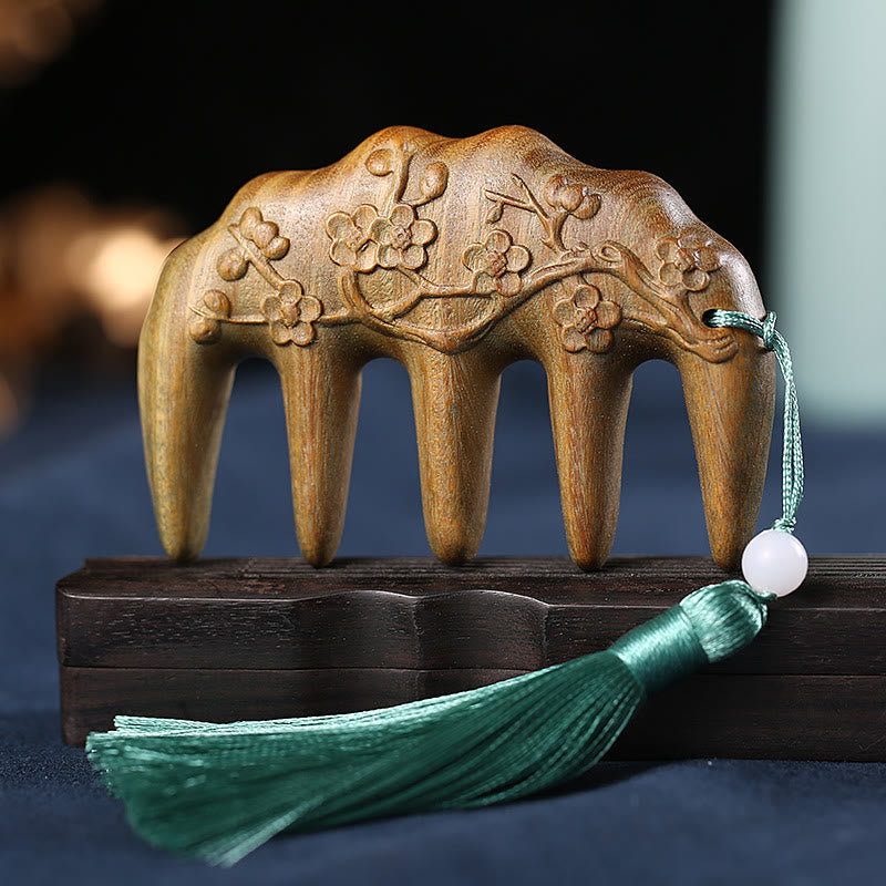 Green Sandalwood Koi & Lotus Tassel Comb, image 15