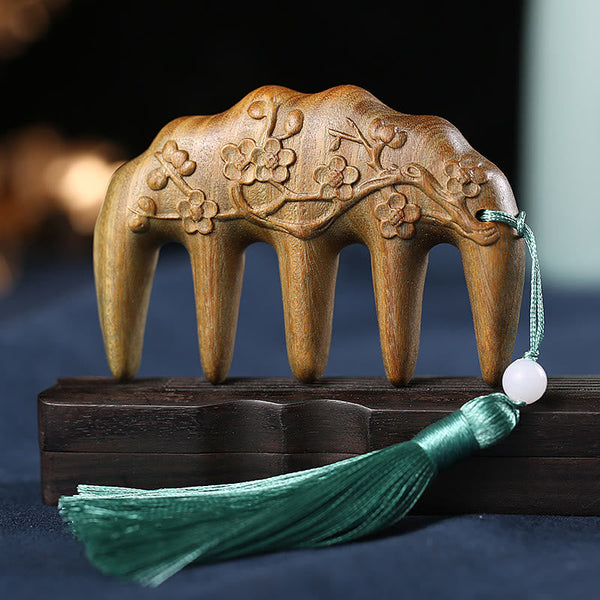 Green Sandalwood Koi & Lotus Tassel Comb, image 15
