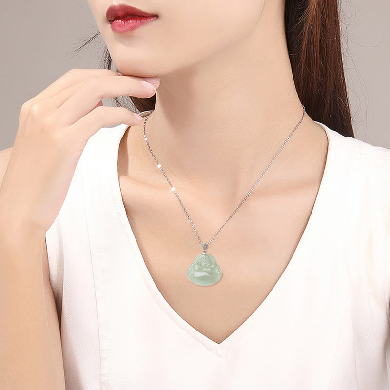 Jade Pendant Close-up – Buddha smile and robe, natural gemstone