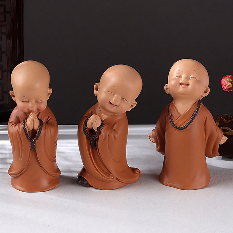 Mini Praying Monk Decor – monk beside sand garden and rake, mini zen garden composition