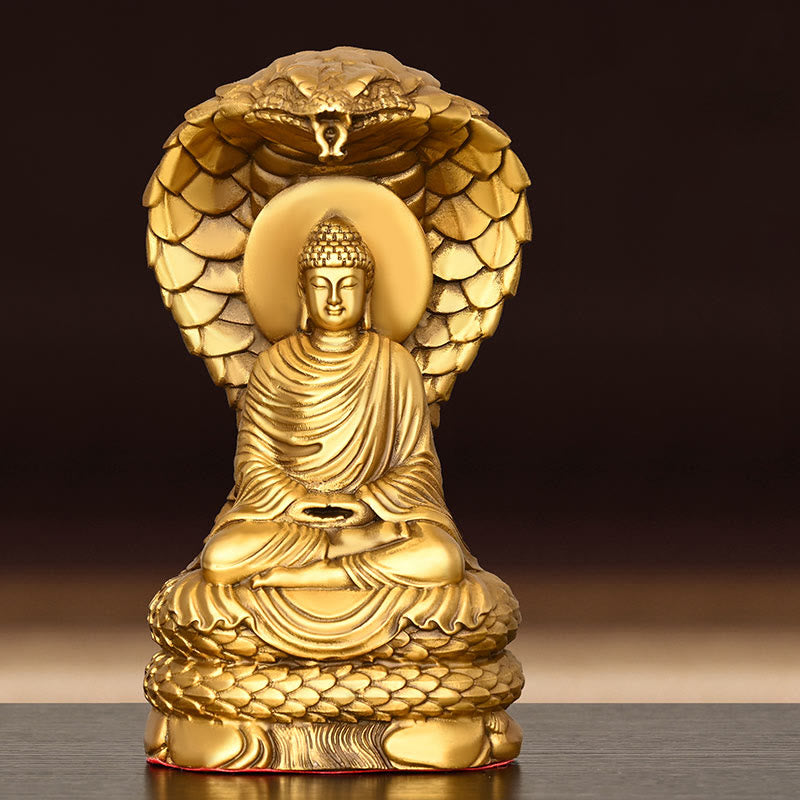 Buddha Shakyamuni Snake Copper Statue Home Offering Decor – home altar water bowl, devotional centerpiece