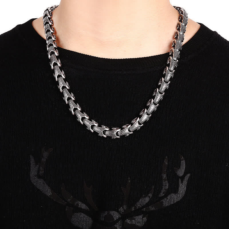 Dragon Necklace Bracelet Set - Angular geometric chain on black ribbed sweater, Power