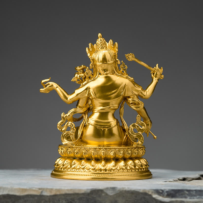Four-Armed Manjusri Bodhisattva Gold Copper Statue Home Decor – serene wisdom face, jeweled crown statue