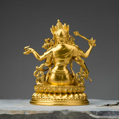 Four-Armed Manjusri Bodhisattva Gold Copper Statue Home Decor – serene wisdom face, jeweled crown statue
