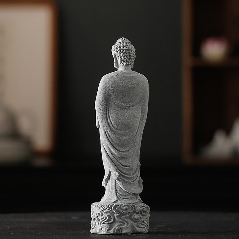 Buddha Auspicious Clouds Statue – carved sandstone meditation pose, home decoration spiritual