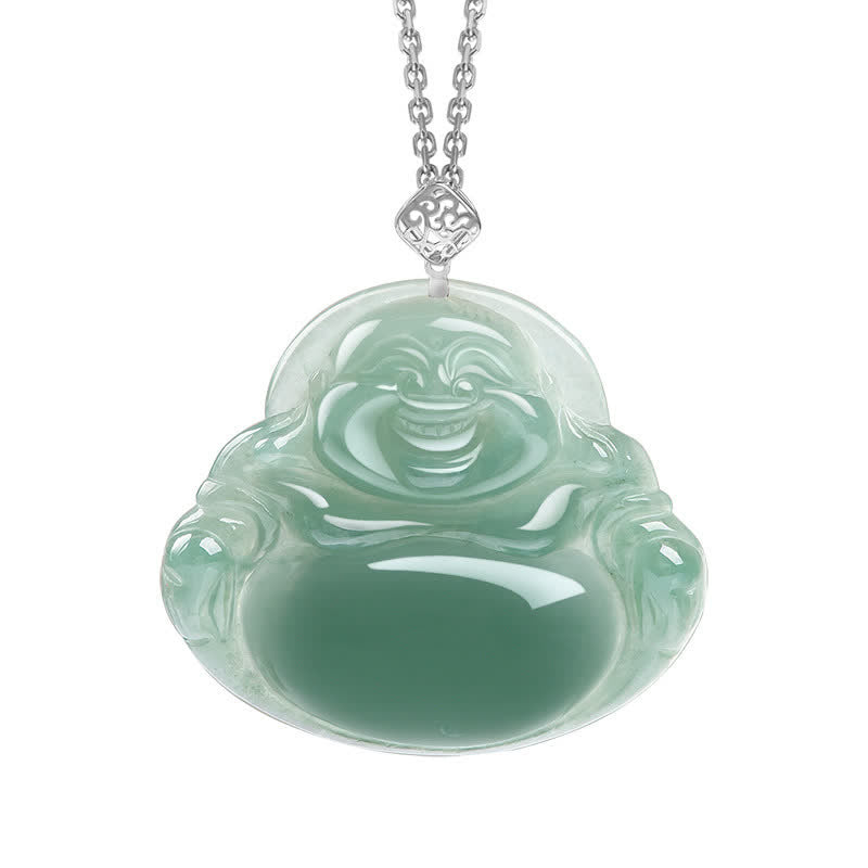 Laughing Buddha Jade Prosperity Necklace 18K Gold Abundance Pendant – gold nugget jade carving, opulence prosperity symbol