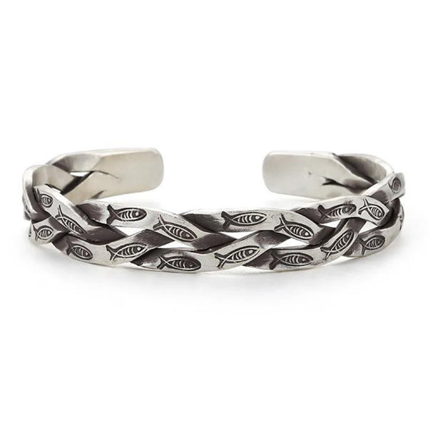 Koi Fish Twisted Cuff Bracelet – side profile, cuff gap opening, solid construction