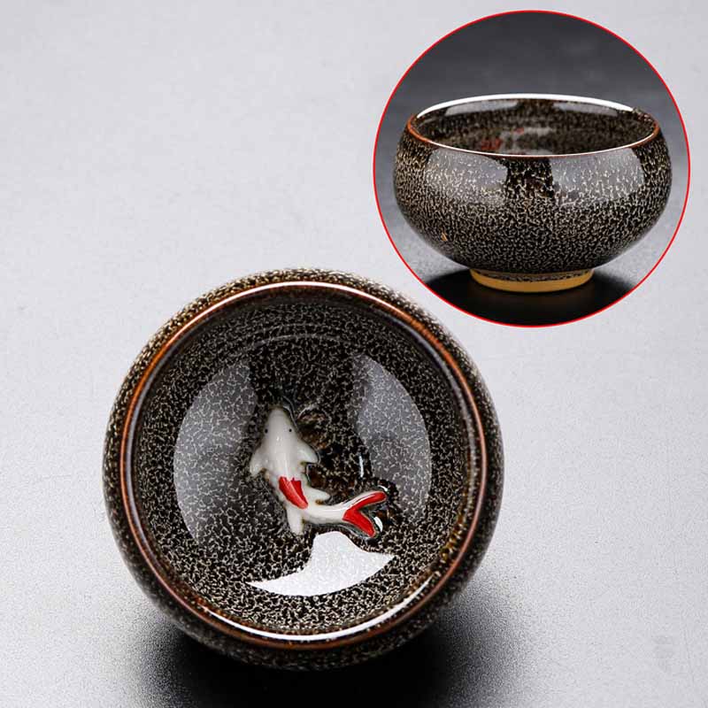 Jianzhan Koi Teacup – comparison shot with tea pouring into cup, kung fu ceremony