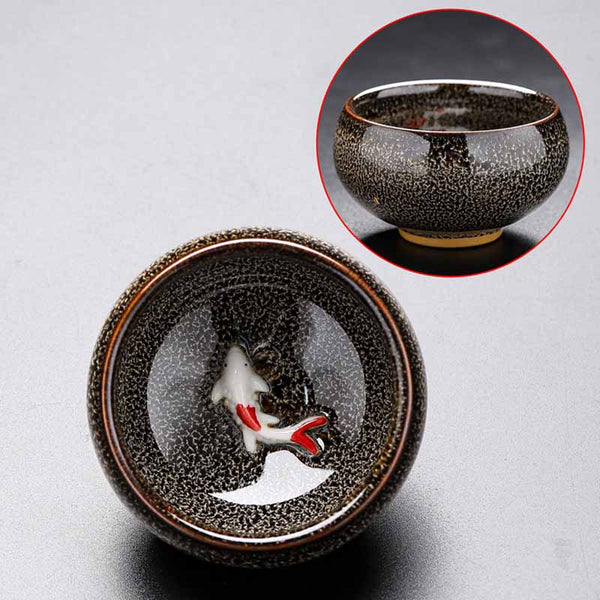 Jianzhan Koi Teacup – comparison shot with tea pouring into cup, kung fu ceremony