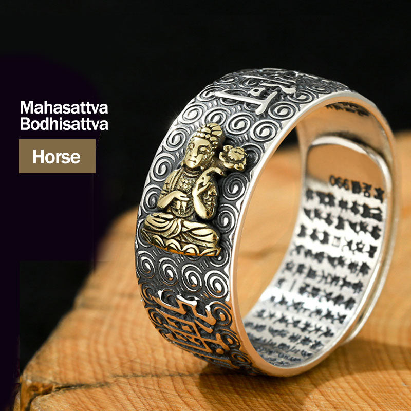 Natal Buddha Ring - Mahasattva Bodhisattva lotus ring for Horse zodiac, Peaceful