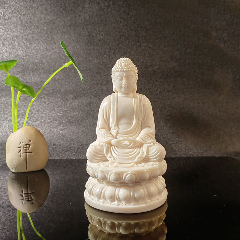 Mini Ivory Fruit Buddha Lotus Serenity Desk Decoration – Small ivory-fruit Buddha for desktop, serenity meditation decoration