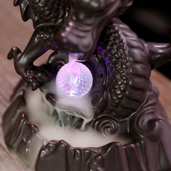 Dragon Backflow Burner – Purple LED crystal orb with dense smoke waterfall