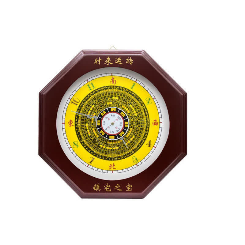 Feng Shui Bagua Peach Wood Wall... – Green numerals on yellow face, luopan feng shui clock