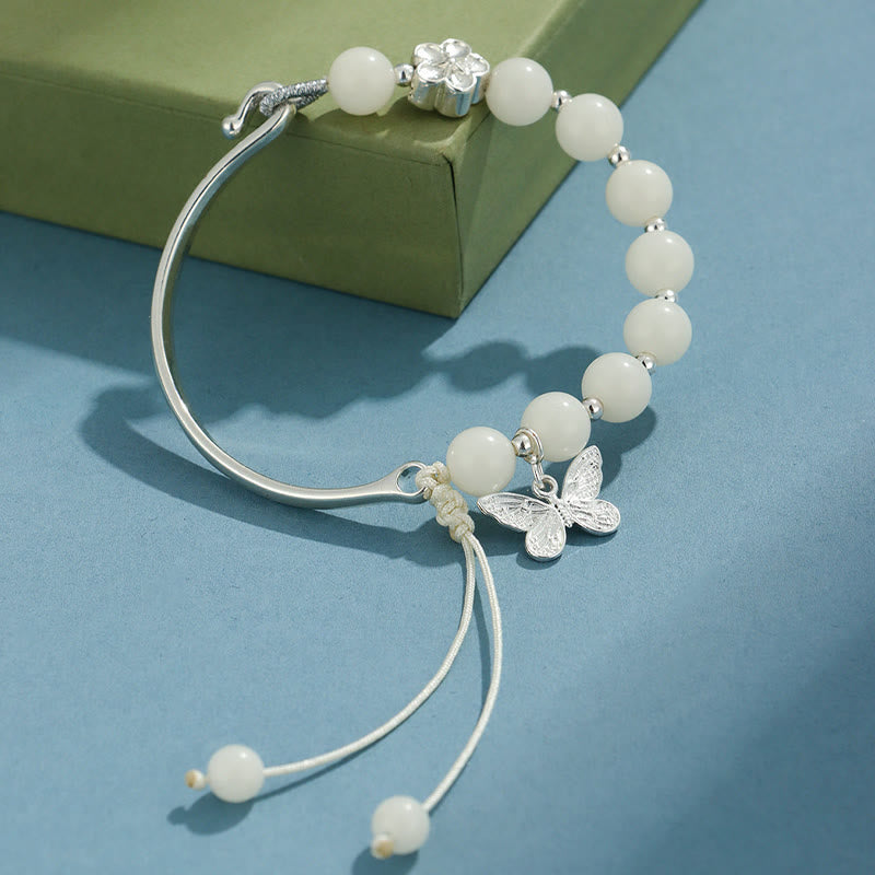 Bodhi Seed Butterfly Lotus Bracelet – Lotus charm detail on beads, spiritual wealth bracelet