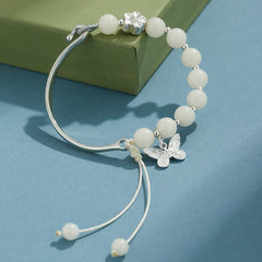 Bodhi Seed Butterfly Lotus Bracelet – Lotus charm detail on beads, spiritual wealth bracelet
