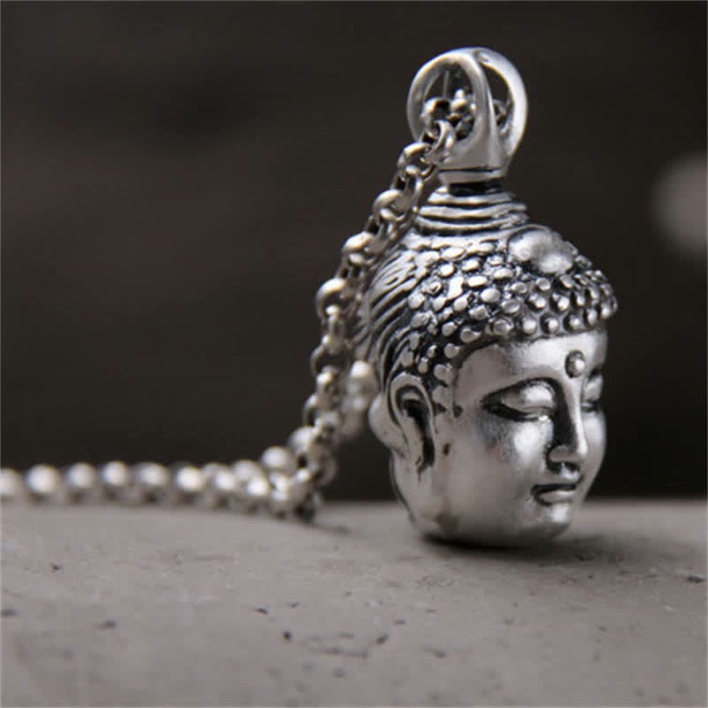 999 Silver Buddha Ghau Pendant Necklace – Side angle showing robe draping detail, Thai art sculpture