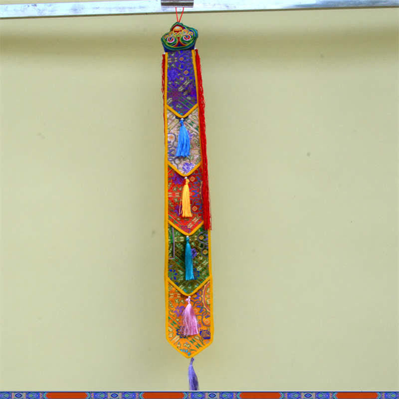 Lotus Auspicious Wall Art – 75cm embroidered silk hanging with floral patterns, Spiritual decor