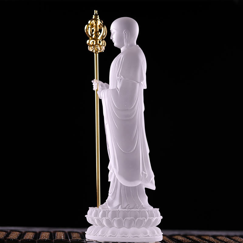 Ksitigarbha Liuli Crystal Figurine – Golden amber layers showing artisan skill, Asian collectible