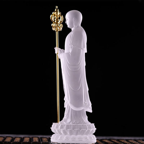 Ksitigarbha Liuli Crystal Figurine – Golden amber layers showing artisan skill, Asian collectible