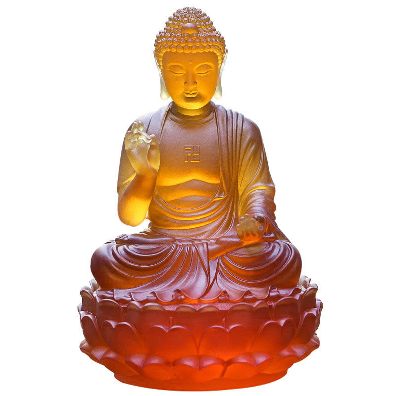 Sakyamuni Buddha Liuli Crystal Statue – Smooth polished surface with light play, luxury collectible